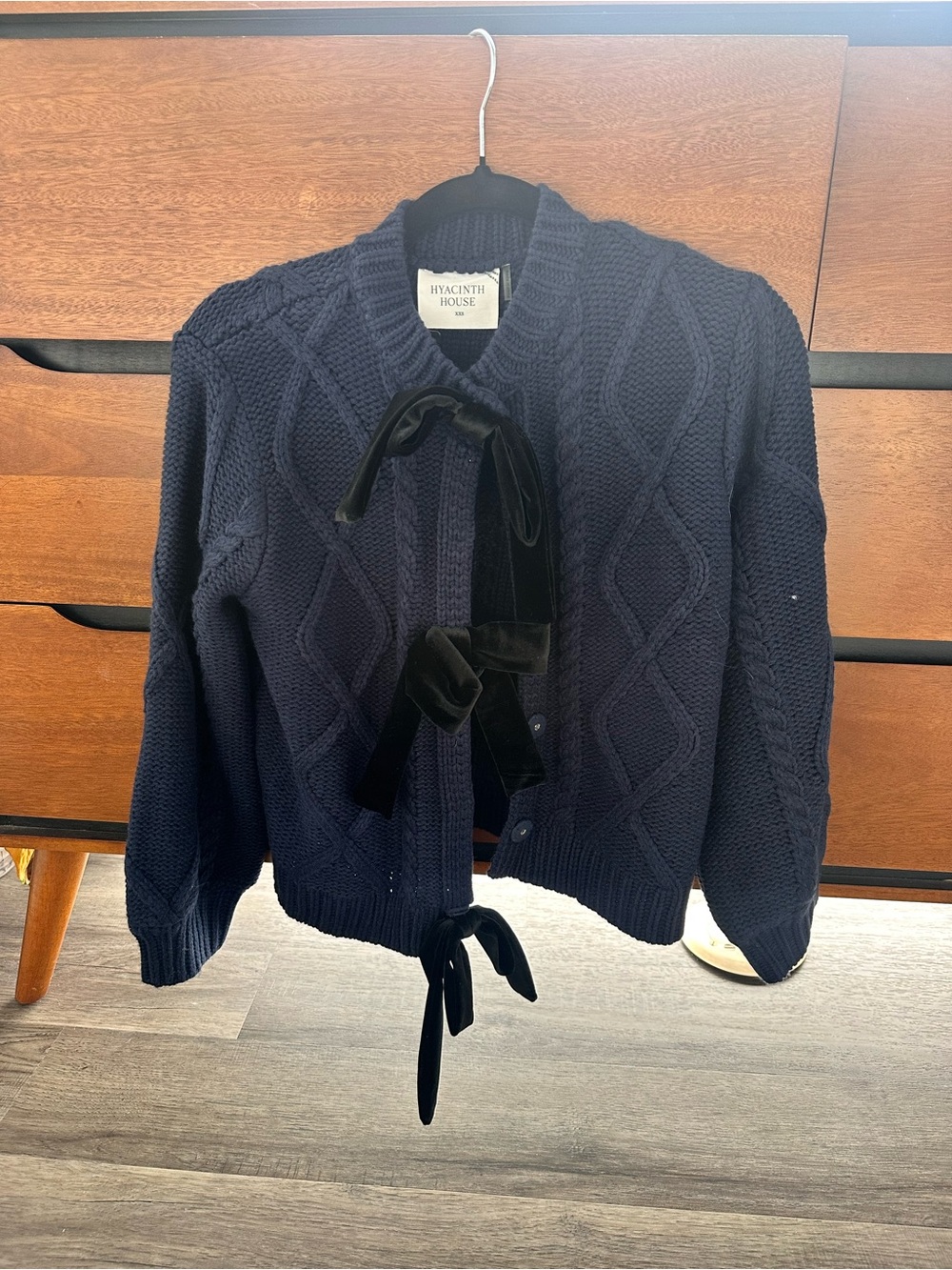 Hyacinth House Blue & Black Velvet Bow Sweater